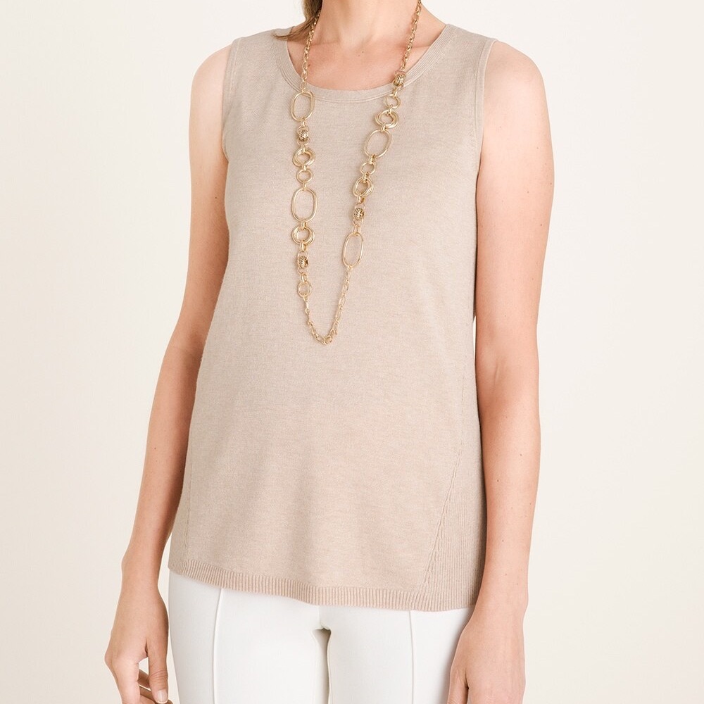 NWT Chicos Knit Ribbed Trim Sweater Vest Tank Size 1 Sand $50